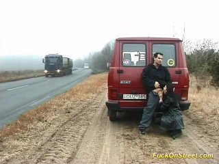 horny whore sucks cock on the road