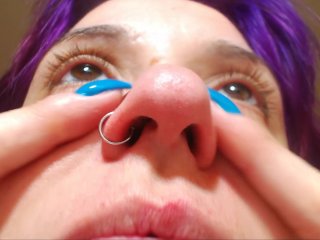 ASMR Extreme nose close-up, whispering words and sudden burps on your face