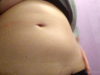 Bloated belly farting, big gassy belly with a few strong farts, slaps belly