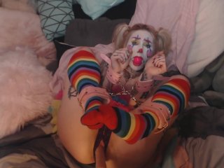 Sad pouty clown held gagged and fucked