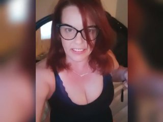 Red Head milf in sexy glasses in Black bodysuit shows off curvy body