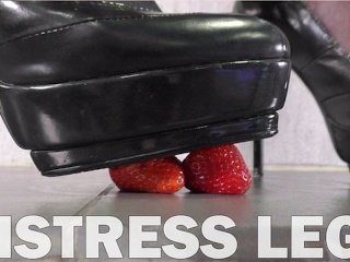 Juicy food crushing with high heels and barefoot