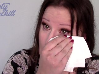 Sneezing & Nose Blowing With Messy Mascara - Katy Churchill coughing crying