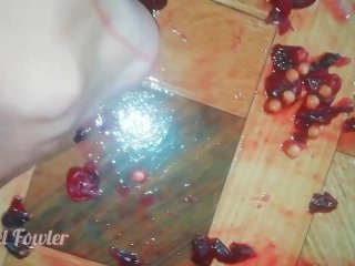 Feet trampling cherry - crushing food fetish - Angel Fowler