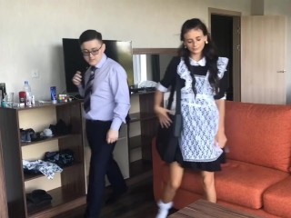 Classmate helps with lessons and pesters her with an offer of sex in a small ass