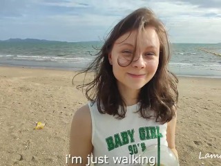 Hooking Up At The Beach - Cutie Makes Him Cum THREE TIMES !
