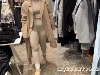 Shopping Day! German girl risky fucking and public blowjob in changing room with nike socks