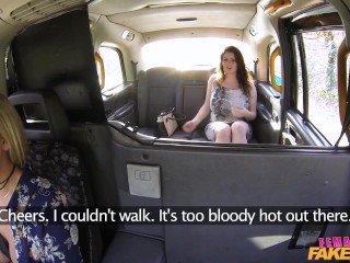 Two British babes with BIG TITS fuck each other with a CUCUMBER - Female Fake Taxi