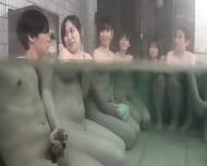 aunt relieving her nephew after taking her to ladies onsen