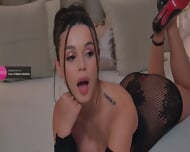 SMOKING HOT: CHARMING RUMANIAN BRUNETTE TEEN WITH A GORGEOUS FACE AND BIG NATURAL BREASTS  SMOKES AND TEASES IN A TIGH BLACK  FISHNET DRESS  EXPOSING HER ASS, PUSSY AND BIG ASS BEFORE CUDDLING HER PUPPY
