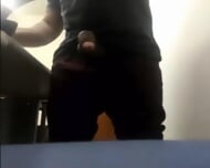 Brazilian Daddy Strokes His Big Uncut Cock At Work