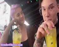 Les amateur tattooed queer eats and fingers GF at home