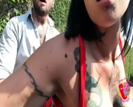 Amateur MILF gets creampie in public highway dogging