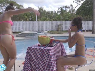 camsoda teens with big ass and big tits make a watermelon explode with rubb