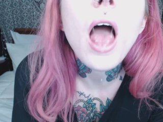 pink haired girl holds mouth wide open for you )