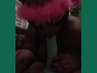 While husband is away the wife will play. .mouth fucking her dildo!
