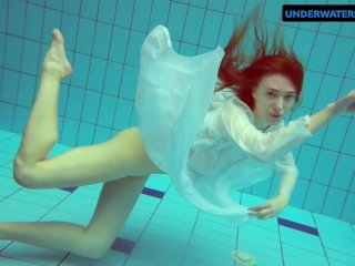 Redhead Diana hot and horny in a white dress