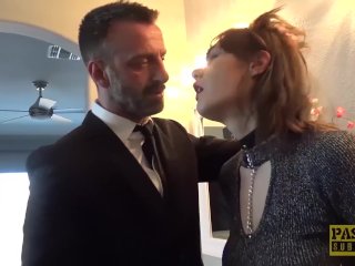 Fancy English whore rammed in pussy and mouth