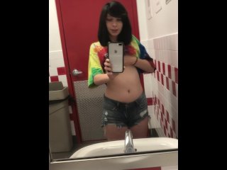 Playing in a fast food restaurant bathroom. I almost got caught