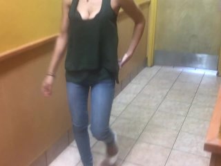 Blowjob in a Popeyes restroom cum in mouth and swallow