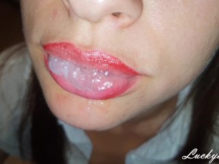 Wonderful blowjob from a hot wife and cum in her mouth