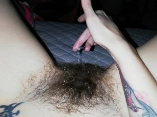 playing with my wet hairy big clit cummy pussy grool after orgasm