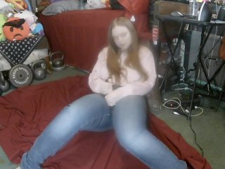 Redhead Masturbating Through Her Jeans with a Lovense Domi ( Hitachi )