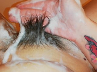 washing my extreme hairy cunt