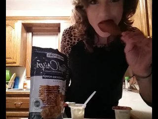 Fit teen with abs and munchies eating fetish smoking sneaky midnight snack