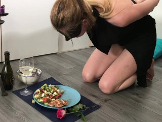 Submissive Painslut's Valentine's dinner- burns, cries, begs and squirts...
