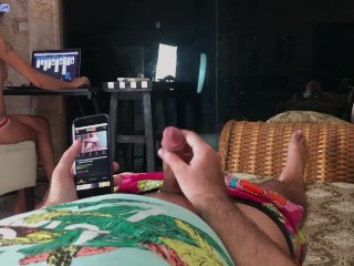 Hot POV blowjob, fuck and cum play with neighbour who I caught masturbated