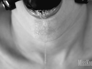 Black and White Ballgagged, drooling, amd spit fetish