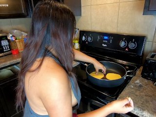 Milf making tortillas side boob tease