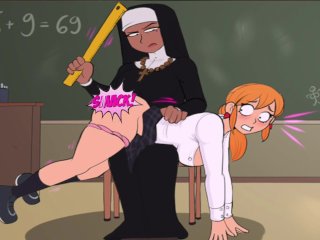 Confession booth! Animated Big Booty Nun Spanks School Girl front of Class