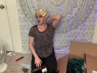 Goth girl vlogs and does an unboxing. Non-porn