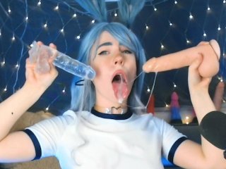Showed her skill slobbering blowjob with two dicks ❤ MollyRedWolf