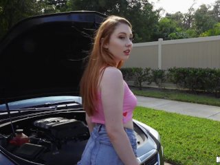 MOFOS - Redhead Arietta Adams car breaks down. Big cock comes to the rescue