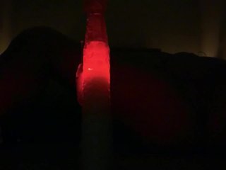 Dark room dildo light using hands cumming quietly housemate next room