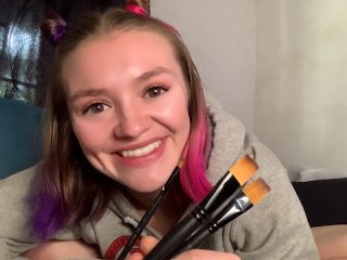 Sexy white girl masturbates with paint brushes! Object insertion!