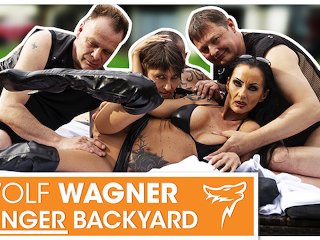 Outdoor swinger action! Two MILFs enjoy three cocks! WOLF WAGNER