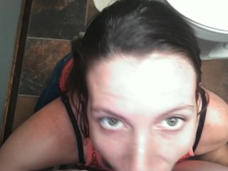 On her knees skeez. Sneaky blowjob and Cums in her throat. Giving head to Fred!