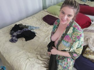 Stepmom lets her stepson fuck her while she folds laundry