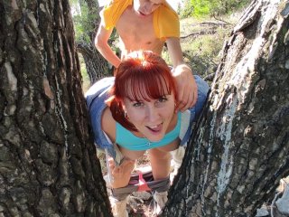 OUTDOOR SEX. Hard Fucking Redhead Horny Curvy stepmommy in the Park