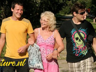 Kinky Granny Fucked In The Woods By 2 Young Dudes