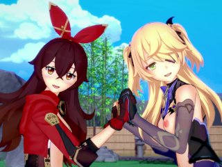 Genshin Impact - Two Archer Girls and One Arrow (Amber and Fischl) [3D Hentai, 4K 60FPS, Uncensored]