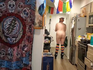 Rollerblading UGLY FAT GIRL is naked and hairy BBW MILF Roller derby lesbian alternative fat ass