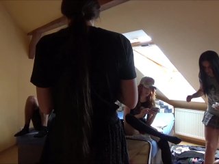 Nerdy Girls for Leon Lambert in front of Voyeur Cam shows panties & no panties with lots of upskirts