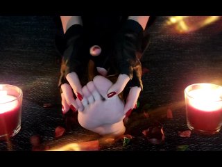 ASMR feet fetish video - teading and seductive feet playing with dried leaves, leather pants and glo