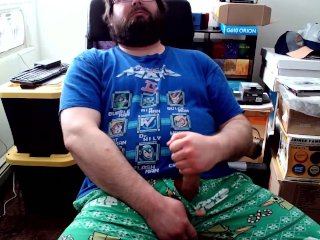 Nerdy Bear Jerks Off While Straight Friend Is In The Other Room