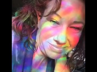Slow breathing, heartbeat, good morning playing with nipples and natural breasts. Sunlight, rainbows